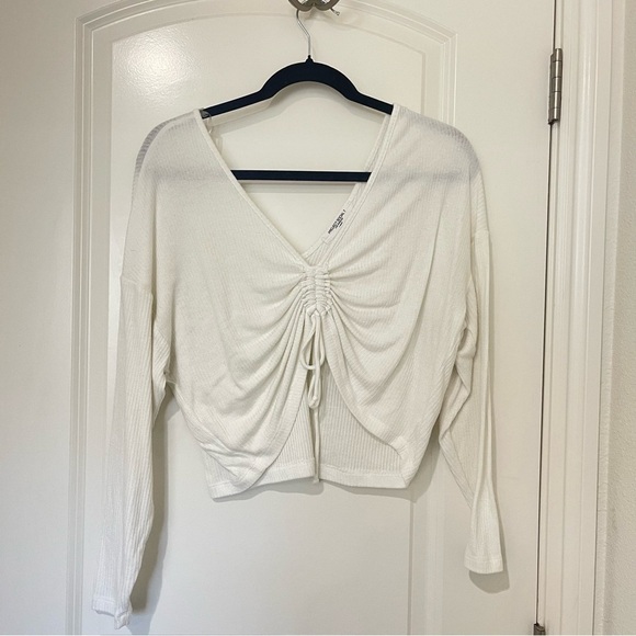 PROJECT SOCIAL T Ribbed Knit Long Sleeve Drawstring Ruched size XS - Picture 1 of 7
